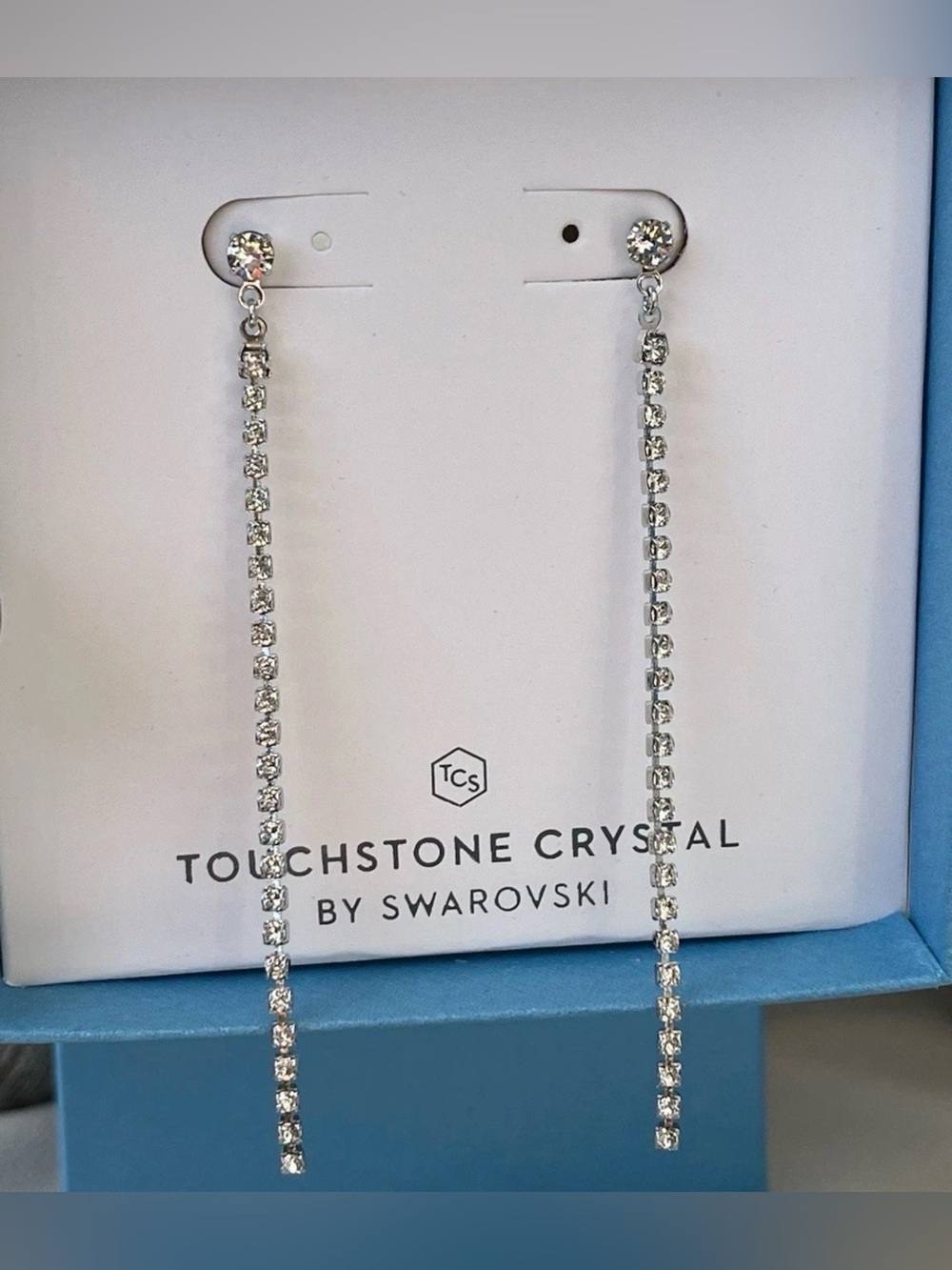 Touchstone Crystal by Swarovski Silver Linear Crystal Dangle Earrings